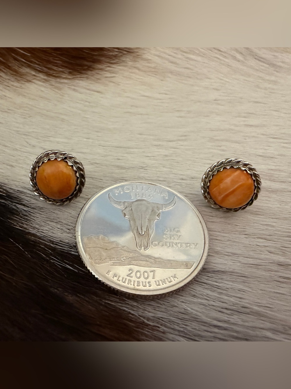 ❤️ Signed Navajo Esther White Orange Spiny Oyster Navajo Style Stud 925 Earrings - Picture 8 of 12